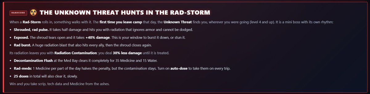 NakmanTV's tweet photo. Someone said the game is too easy, why not trying out our new friend walking in the wasteland when the rad storm hits? Or you can listen Kaelen's advice, find a hole and hide in it until the rad storm passes. ;)

https://t.co/gvA1drywVw
#ashenveil #itchio #indiegame #textbaserpg https://t.co/7KhyfQfc0F