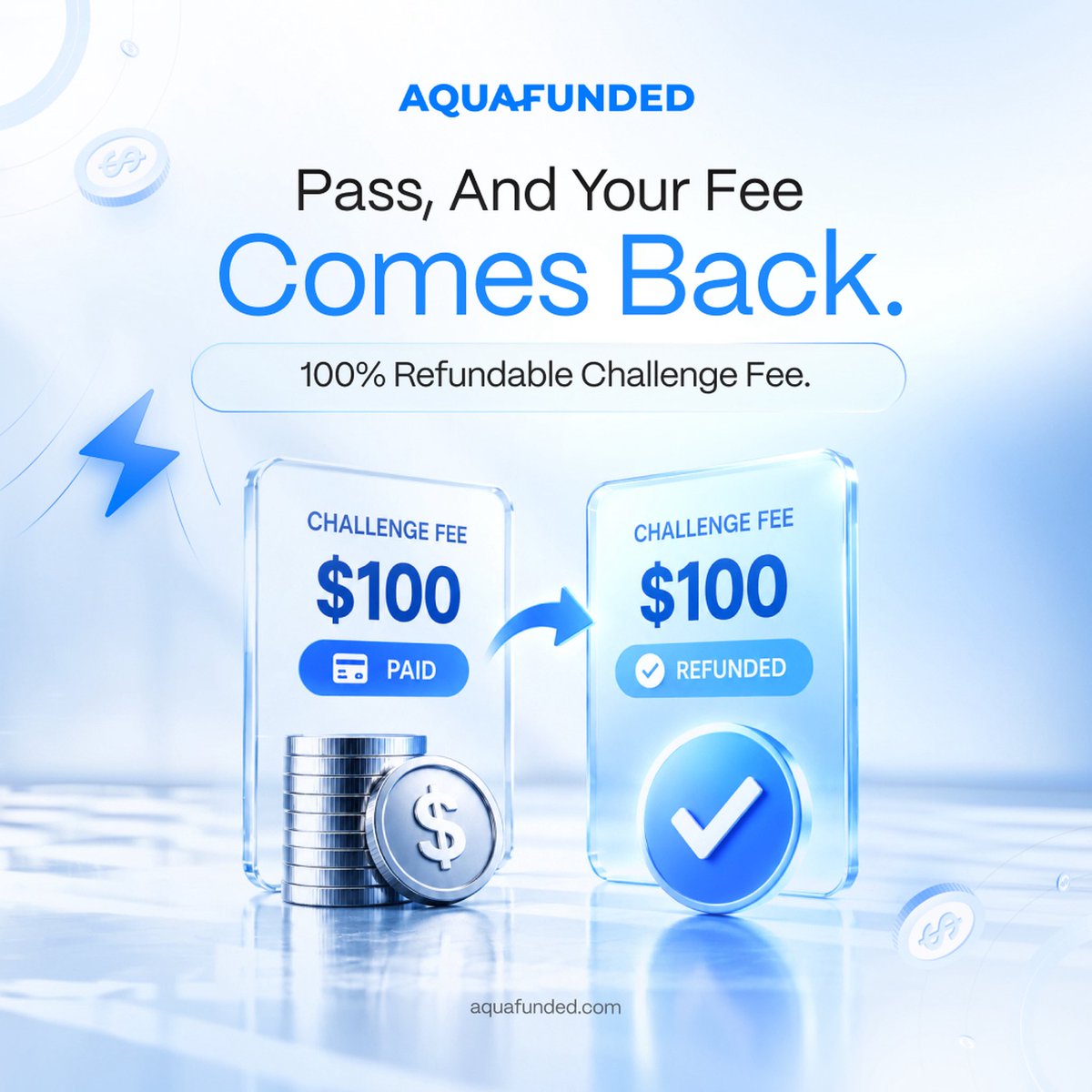 sparow_fx's tweet photo. 🚨 PASS YOUR CHALLENGE. GET YOUR FEE BACK. 💰

Why pay a challenge fee and never see it again?

With AquaFunded, your challenge fee can come back 100% once you pass. ✅

Trade smart. Pass the challenge. Get your fee refunded. 🔥

Your success shouldn’t cost you twice.

Use my promo code: believe 
For 25% discount on every account

#AquaFunded #PropFirm #Forex #FundedTrader #Trading