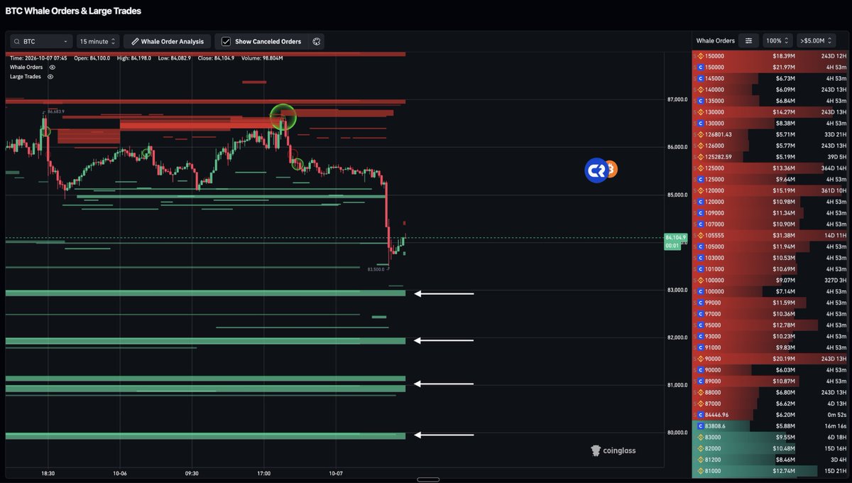 cryptorover's tweet photo. Whales are placing HEAVY Bitcoin buy orders all the way down to $80,000.

Big money is ready to buy every dip aggressively. https://t.co/96iEMZStbx