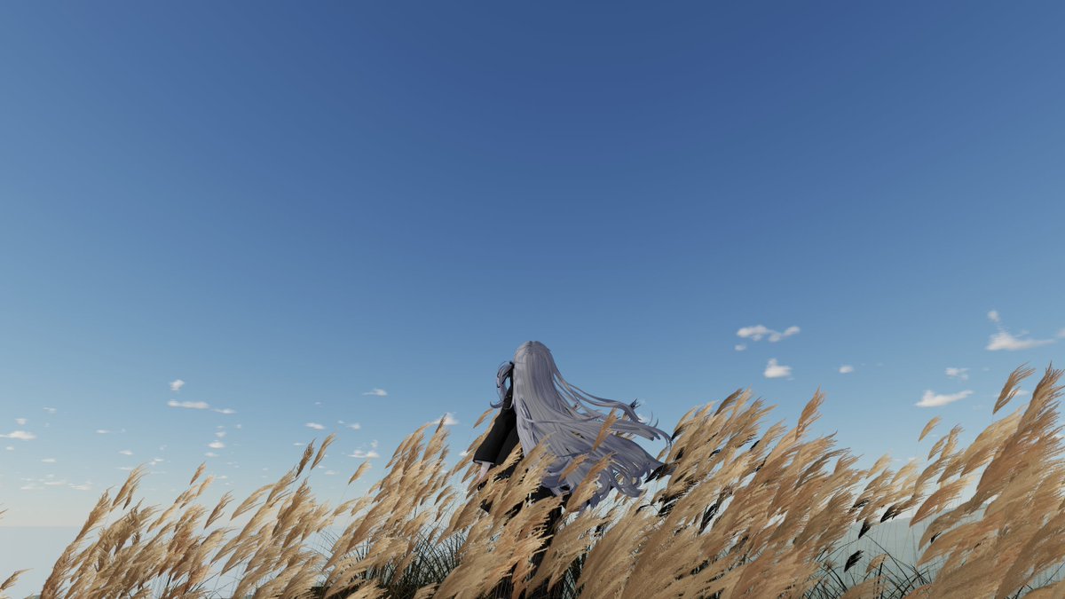 Dainagon_matuko's tweet photo. 『ふいに吹く青風　雲の稜線』
穂波 - Susuki field : vbamboo
#VRChat #Rumily3D https://t.co/2jtBUomHX4
