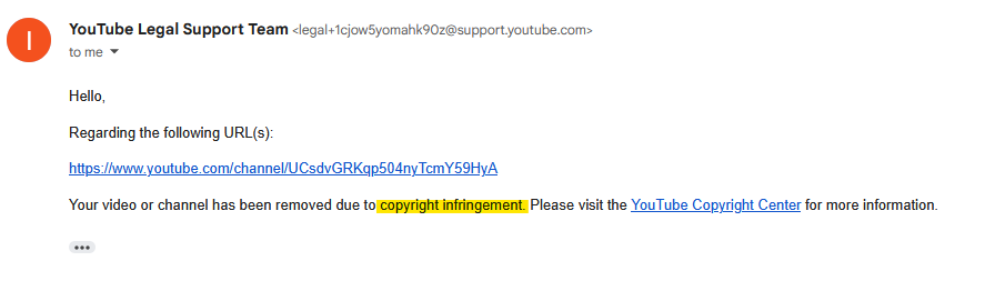 ugeeyoutube's tweet photo. So YouTube legal team has replied to me.

And now they are claiming that my channel contains copyright infringement material, which is the reason for the removal from monetization.

WTF

At this point this feels like a circus. YouTube themselves dont know why they have demonetized me and I am stuck in this continuous loop of AI demonetization responses from YouTube.

The legal team literally replied 2 hrs later, clearly it was not a real review of my channel. And even then, they didnt even bother to check the real reason behind my channel demonetization.

@TeamYouTube My channel does not contain any "copyright infringement" material

My channel also does not contain "misleading content" material. 

I dont understand why you are so insistent on keeping my channel demonetized.

Reinstate me my monetization, my channel did not violate any of your policies. Please send a human reviewer to examine the channel so you can see it for yourself.

My channel: https://t.co/hsnxtnptFn