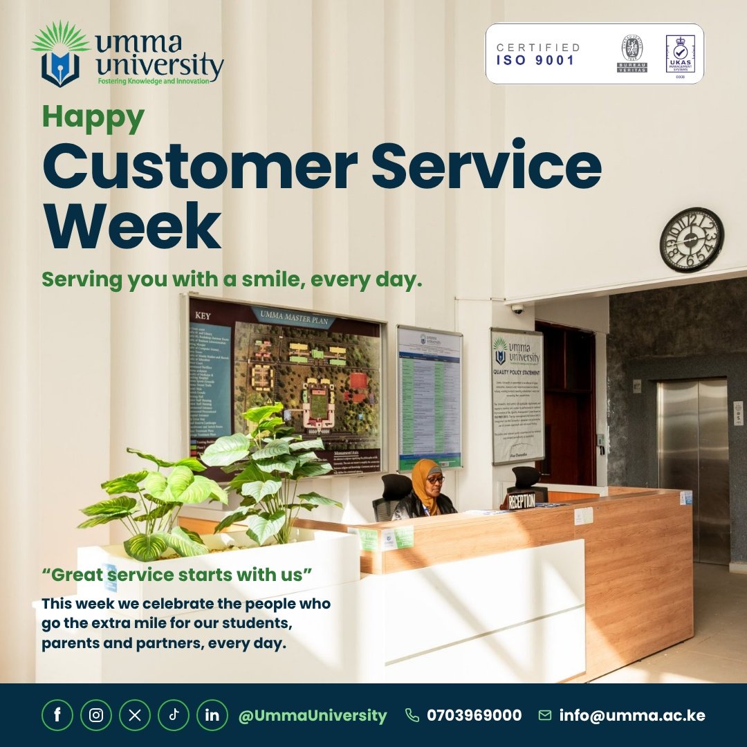 UmmaUniversity's tweet photo. Celebrating Customer Service Week @UmmaUniversity 

At Umma University, we believe that every interaction is an opportunity to serve with excellence, empathy and professionalism.Our students, staff, parents and partners are at the heart of what we do.

This Customer Service Week, we celebrate the dedicated teams who go the extra mile to listen, support, guide and create positive experiences across our University.

Serving with purpose. Creating experiences that matter. Building a culture of excellence. 

#customerserviceweek #excellenceInservice #ummafraternity