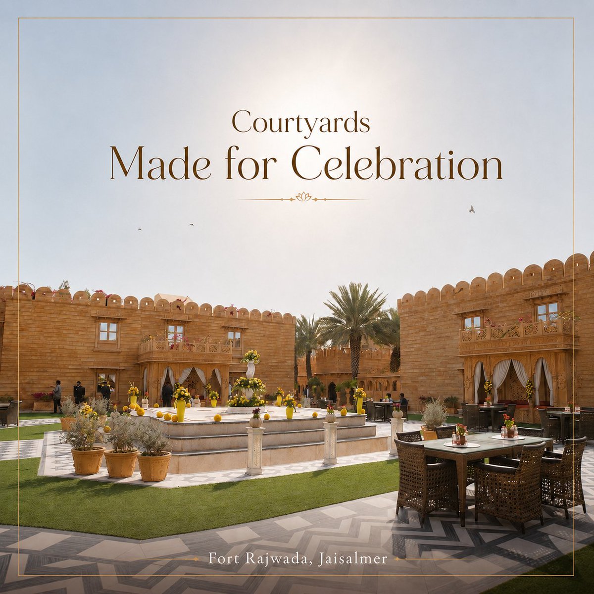 Fort_Rajwada_'s tweet photo. Some celebrations deserve more than a venue; they deserve a setting that becomes part of the memory.

From palace courtyards to open skies, celebrate your wedding at #FortRajwada, #Jaisalmer.

Where celebrations become timeless.

📞 +91 97722 09004
🌐 https://t.co/l171e2ltQP https://t.co/LzMTzFjNlN