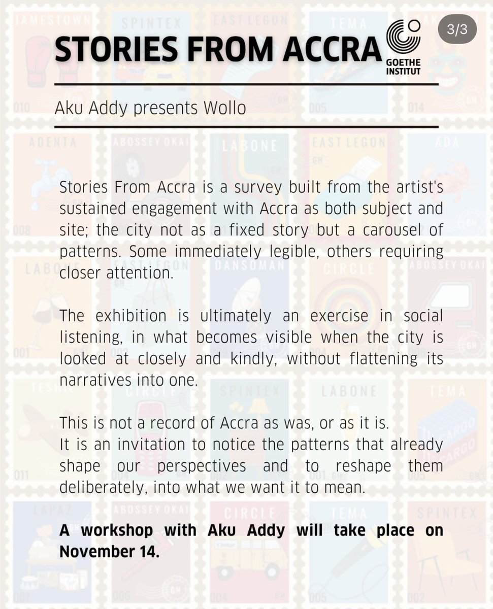 Aku__Addy's tweet photo. My solo exhibition #StoriesFromAccra is opening at the #GoetheInstitut in Cantonments on 13th October to 14th November. Opening night &amp; talk is on 13th at 6:30pm. Next Tuesday.
Would love to see you there. 💗🎈 https://t.co/S4iFenV8d5