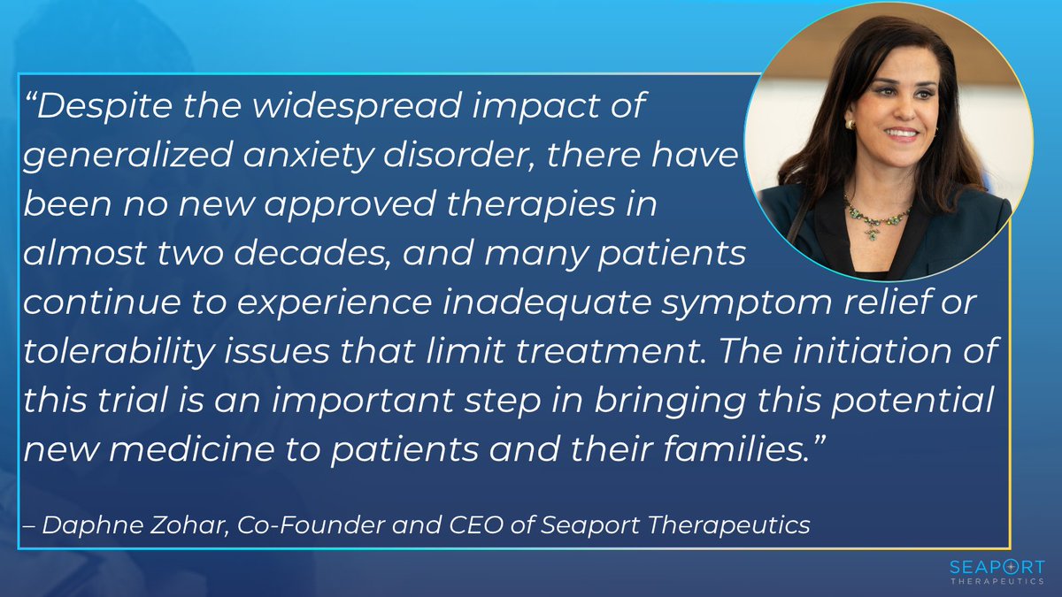 SeaportTx's tweet photo. Important milestone: first patient dosed in our Phase 2a trial of GlyphAgo, a Glyphed oral prodrug of agomelatine, in adults w/#GAD &amp; sleep disturbance. Trial is designed to evaluate effects on sleep &amp; anxiety symptoms, w/topline data expected in early ’28 https://t.co/dcCzl3csHb https://t.co/6RNulPEa1H