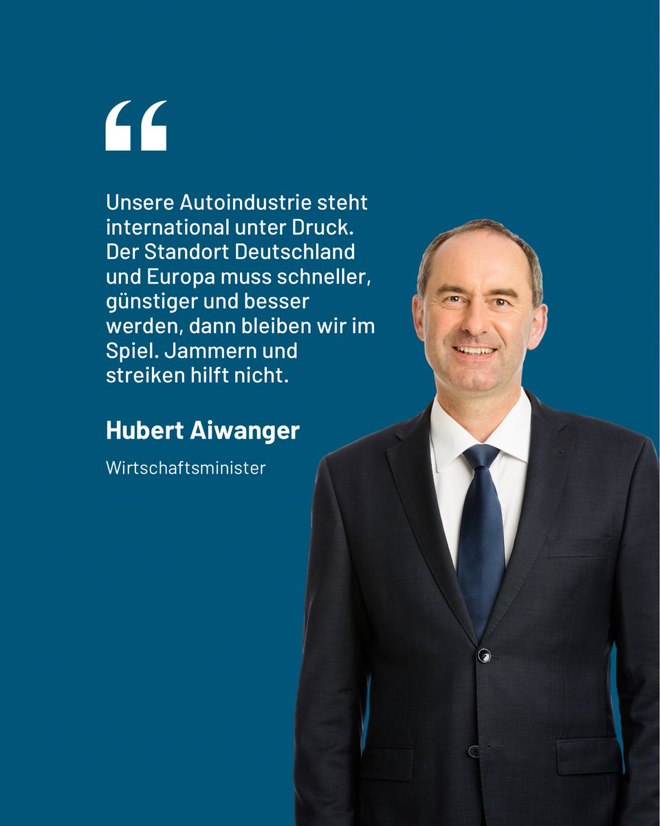 BayStMWi's tweet photo. Wie schaffen wir es, dass unsere #Autoindustrie international wieder wettbewerbsfähig wird – und damit Arbeitsplätze bei uns sichert? 🚗

Darüber spricht Wirtschaftsminister @HubertAiwanger heute Abend ab 20:15 Uhr bei „Jetzt red i“ im BR. 

Seine klare Botschaft: „Jammern und streiken hilft nicht.“ Siehst du das anders? Schalte ein und diskutiere mit! 📺