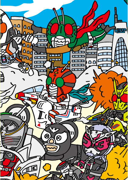 KamenRiderStore's tweet photo. 仮面ライダー生誕55周年記念
◤仮面ライダーまちがい探し実施中 ✅◢

難しすぎるまちがい探しでおなじみのイラストレーター「THE ROCKET GOLD STAR」さんとのコラボが実現❗️ 🏍️🚀
#仮面ライダーストア と #ゼッツファイナルステージ ではイラスト全体が見えるチラシを配布中🗺️
10/16（金）からはオリジナルグッズも発売🥳✨

本日はまちがい探しイラストの一部の4⃣枚目を公開🏍️💨
計6⃣個のまちがい見つけられるかな？

イラスト：THE ROCKET GOLD STAR

【チラシ配布場所】
・仮面ライダーゼッツファイナルステージ各会場
・ストア各店：東京店、名古屋店、石巻出張所、太秦映画村、新潟東映ホテル
・ポップアップ：博多マルイ、心斎橋パルコ

※配布場所は予告なく追加、変更となる場合がございます。
※配布数には限りがございます。既に配布終了している場合がございます。

#ザロケットゴールドスター
#まちがい探し
#仮面ライダー生誕55周年