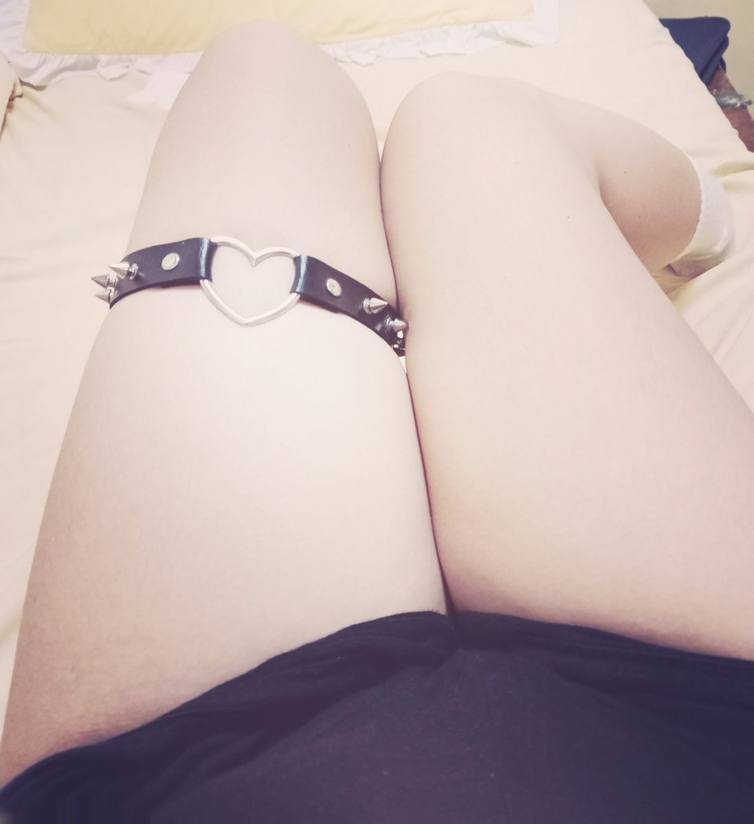 kevskevvy's tweet photo. puppy's first thigh pic xx #femboy #thighs I have no accessories so I used my choker but it barely fits </3 https://t.co/Zy8XXiGsv7