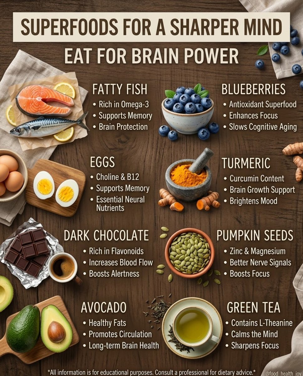 food_health_joy's tweet photo. Superfoods for a Sharper Brain 🧠🥑 https://t.co/C8XlzPOy98