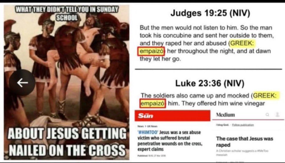 Terminator47324's tweet photo. @JohnSmithhd8 @xavierjp__ @MojKsa Jesus was raped on the cross https://t.co/cgAsAKyJjf