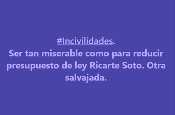 EdgarValp's tweet photo. #Incivilidades.
Ser tan miserable como para reducir presupuesto de #LeyRicarteSoto. Otra salvajada. https://t.co/pqQKNH8iBw