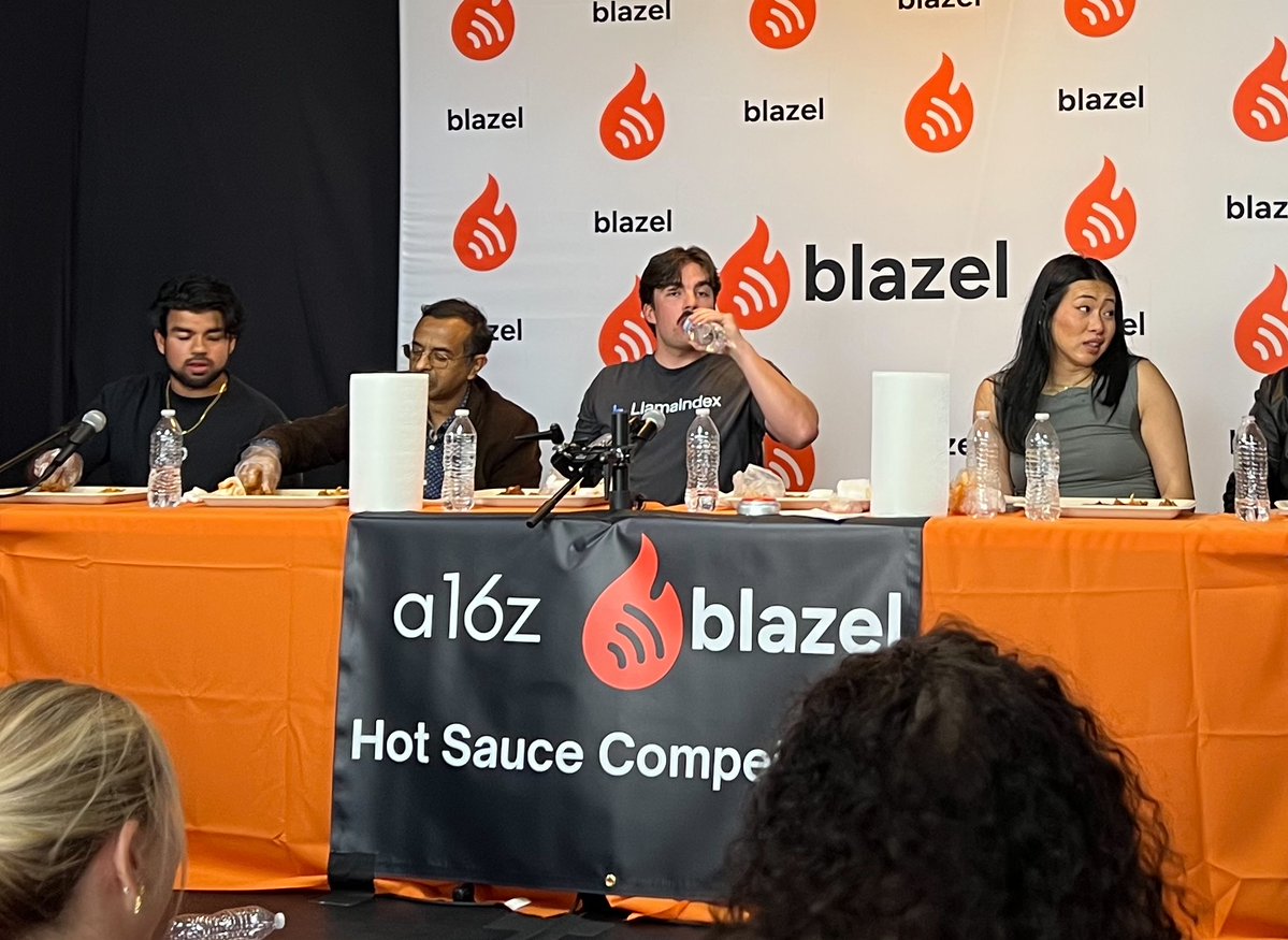 murtazakhomusi's tweet photo. It's SF tech week and here's how we celebrated at  @llama_index  🦙:  

1. @imaanxsultan  pitched our product in a room full of founders and won best pitch of the night
2. @matissemlk placed third in a hot wings eating contest until he was sick, also in a room of founders

Peak alpha energy.