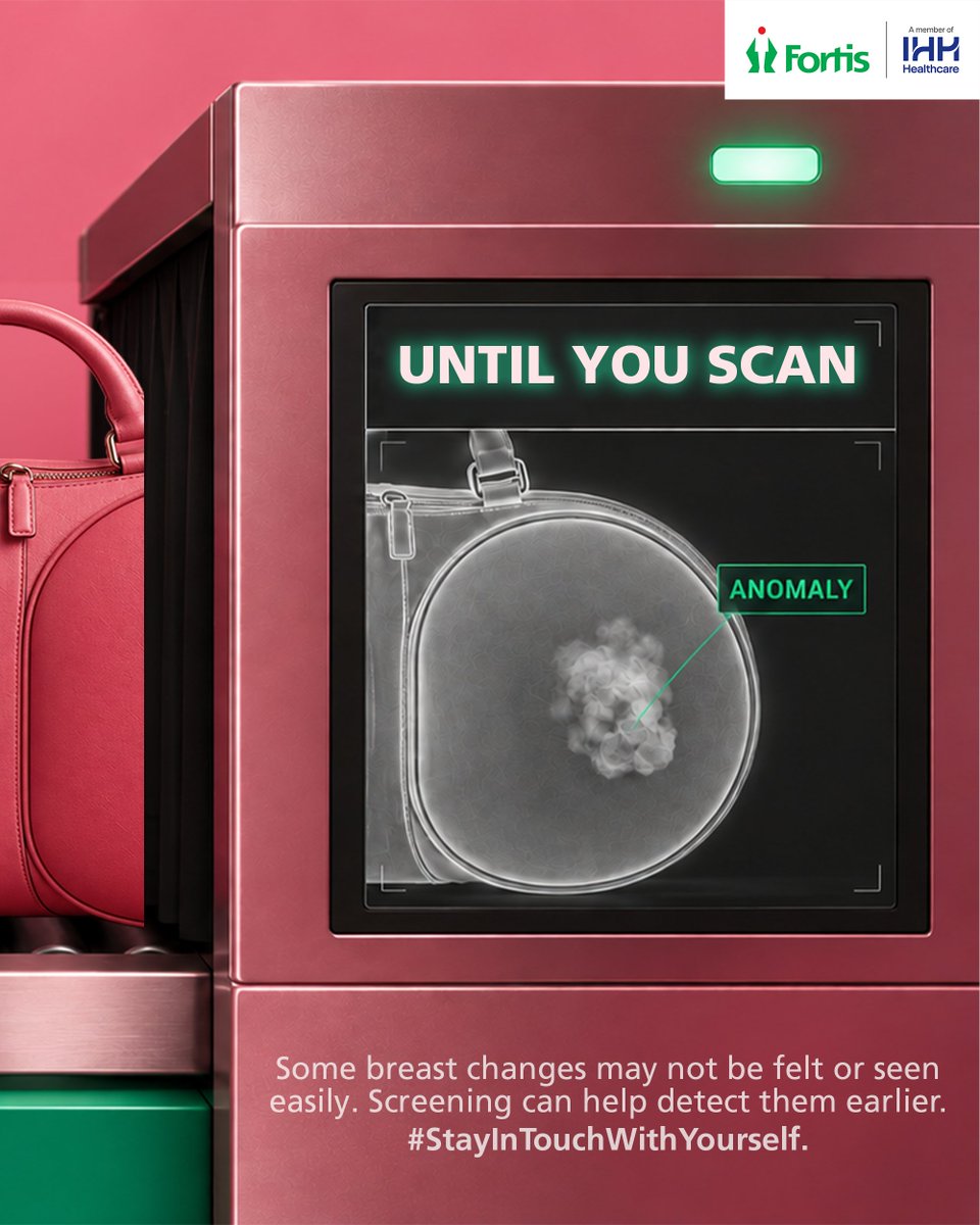 fortis_hospital's tweet photo. What Looks Fine Isn't Always Fine
Not every change in breast tissue can be seen or felt, some stay hidden beneath the surface. That's exactly why breast cancer screening matters, it catches what a self-check alone might miss.
Look closer. Get screened.
#StayInTouchWithYourself #DetectItYourself #BreastCancerAwareness #FortisHealthcare #AtFortisWeCare #IHHHealthcare