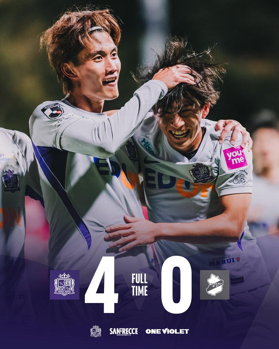 sanfrecce_SFC's tweet photo. ⏹️𝐅𝐔𝐋𝐋𝐓𝐈𝐌𝐄

🏆天皇杯 JFA 全日本サッカー選手権大会 3回戦
🆚いわきFC
🔢4-0
⚽️鮎川峻, 鈴木章斗, 鈴木章斗, 小林志紋

#sanfrecce #ONEVIOLET #天皇杯 https://t.co/IRyl6mV5Rf