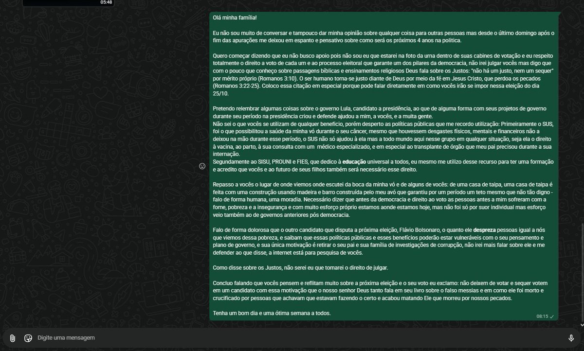 https_dodoxz's tweet photo. por aqui essa foi a forma que tento alertar a minha família o quão prejudicial será caso o @LulaOficial  não ganhe esta campanha espero que isso o ajudem a refletirem sobre o nosso futuro e ao futuro do Brasil. https://t.co/Cp9x6IN5n9