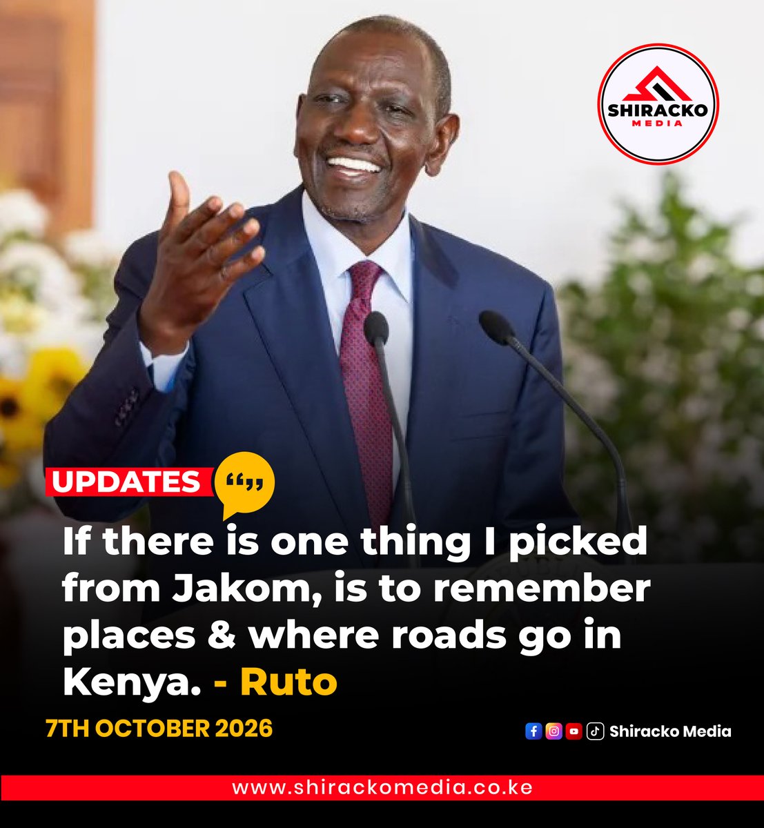 shirackomedia1's tweet photo. 'If there is one thing I picked from Jakom, is to remember places &amp; where roads go in Kenya', Ruto https://t.co/wZJqcFaWXg