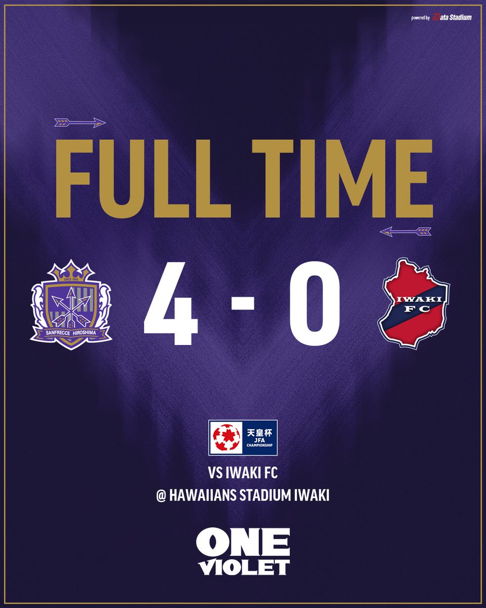 sanfrecce_SFC's tweet photo. 𝑭𝑼𝑳𝑳𝑻𝑰𝑴𝑬

広島 4-0 いわき

⚽鮎川 峻
⚽鈴木 章斗(2)
⚽小林 志紋

#sanfrecce #ONEVIOLET #天皇杯 https://t.co/h685r6zqd6