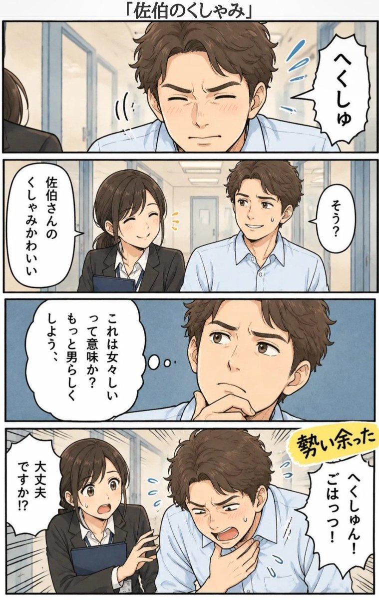 konekonefactory's tweet photo. ミラー越しに見えてました 日常編
「佐伯のくしゃみ」
#四コマ漫画 #漫画 #仕事 #職場 #漫画好きな人と繋がりたい https://t.co/sNC519IoGF
