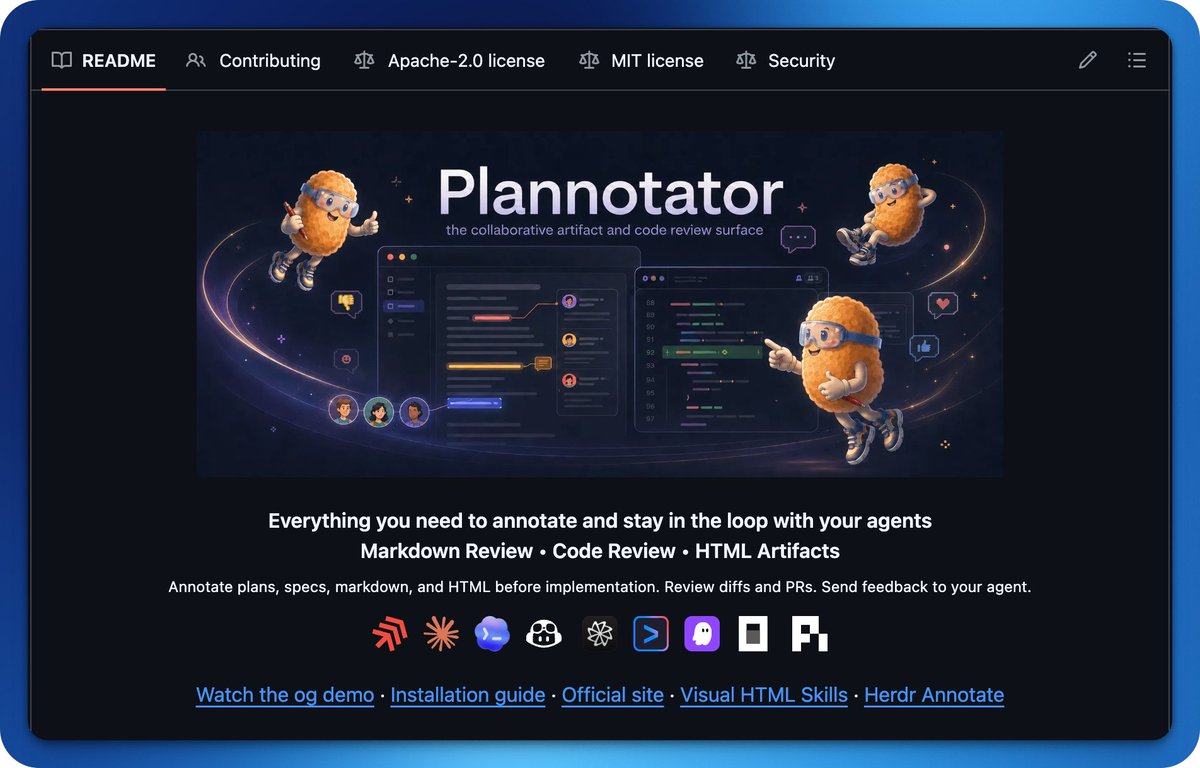 GithubProjects's tweet photo. Review AI coding work in your browser and send feedback straight back to the agent.

- Annotate plans and specs before coding
- Comment on code changes and pull requests
- Works with many AI coding agents

Explore it here:
https://t.co/4ERo3zb2MV https://t.co/P2bWT6X07O