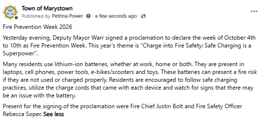 TownofMarystown's tweet photo. Fire Prevention Week 2026 https://t.co/6DTNHiqIpi