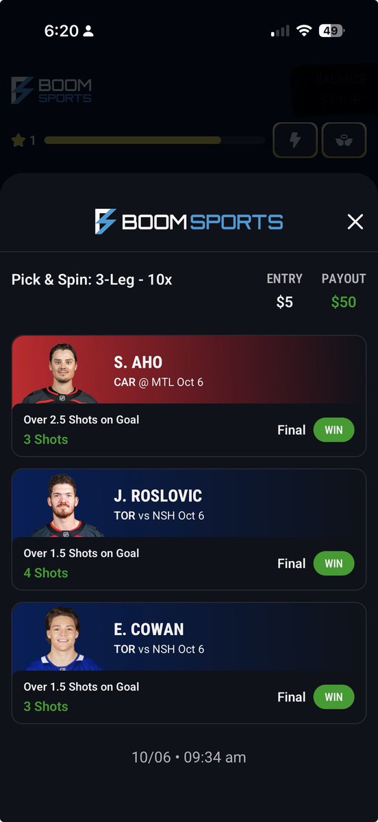 TheBetAlmanac's tweet photo. First ever shot on @BoomSportsHQ…

The Almanac travels well. 📖🏒

Aho O2.5 SOG ✅
Roslovic O1.5 SOG ✅
Cowan O1.5 SOG ✅

3/3. 10X CASHED. 💰

Not a bad introduction. 😂

#Gambling𝕏 #NHLPicks #SportsBetting https://t.co/LE5IwHK0Ez