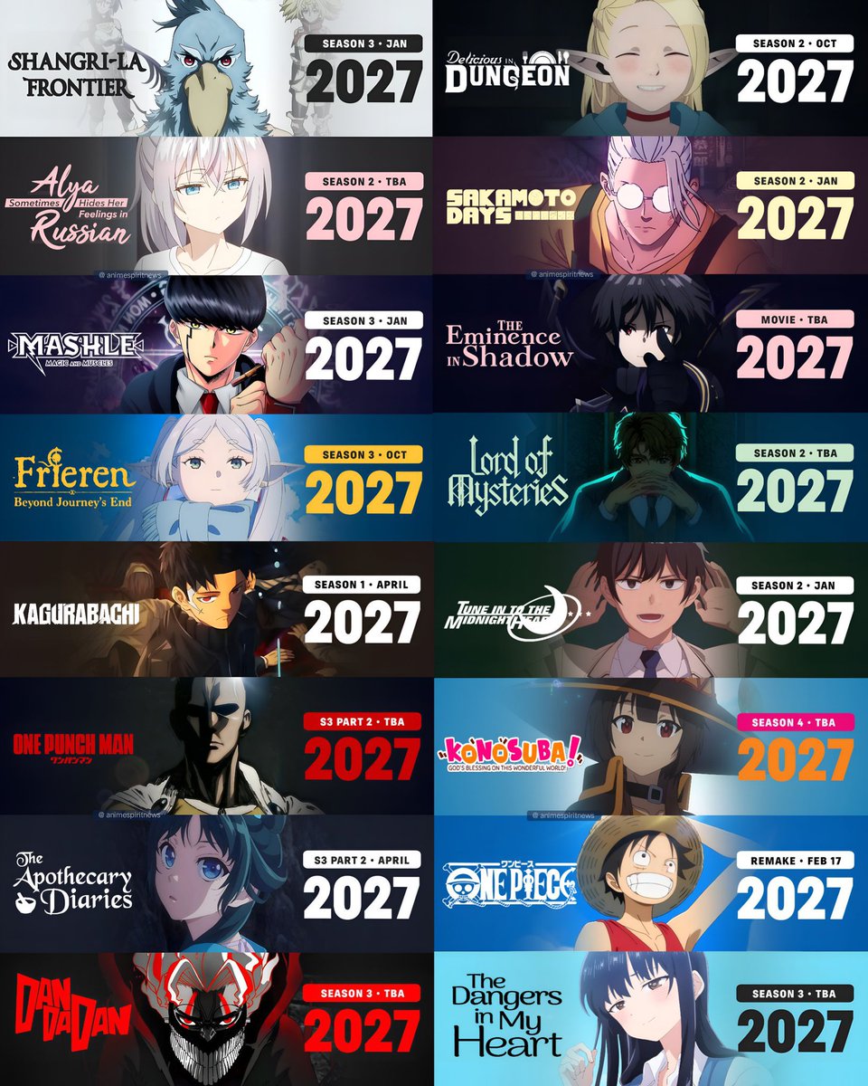 animespiritnews's tweet photo. Hold Your Drinks For 2027 ✌️ | 2027 Gonna be Peak Year For Anime 💕

For which one you are most excited for ? https://t.co/cBSXrdcn71