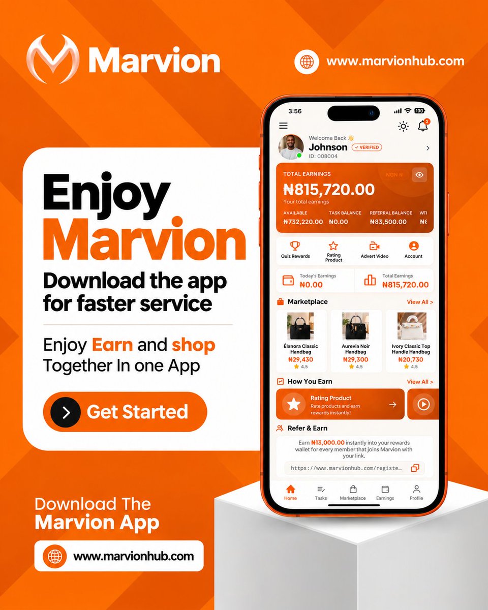 MarvionDigital's tweet photo. 🧡 MARVION — MORE THAN JUST AN APP

Shop. Earn. Enjoy. All in one place.

Discover a smarter way to shop while enjoying exciting earning opportunities with Marvion.

🛍️ Shop Quality Products
💰 Enjoy Earning Opportunities
🎁 Discover Amazing Rewards
⚡ Experience Faster & Convenient Service

📲 Download the Marvion App Today
Start your Marvion experience and enjoy the convenience of having shopping and earning together in one app.

🌐 https://t.co/p9WLo3WNUx

 MARVION, Earn beyond limits. 🧡