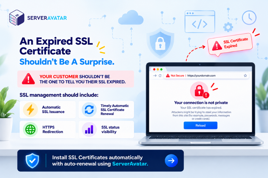 ServerAvatar's tweet photo. An expired SSL certificate can trigger browser warnings, reduce customer confidence, and interrupt important website activity. 🔐

Automate issuance, renewal, HTTPS redirection &amp; monitoring with ServerAvatar.

Do you monitor SSL expiration?

#sslcertificate #devops #websecurity https://t.co/pv1n3B68vW