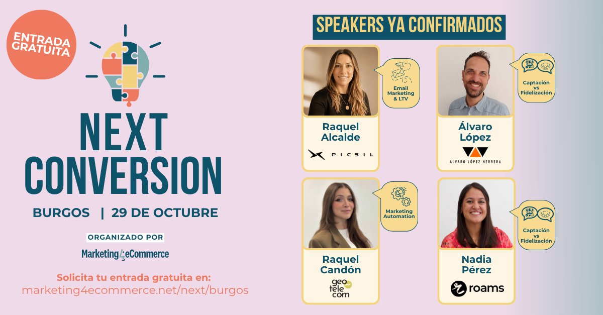 Mkt4eCommerce's tweet photo. Hemos juntado a grandes nombres del sector como Raquel Alcalde Adrián de PICSIL, Álvaro López Herrera @allopher , Nadia Pérez de @roams_vip  y Raquel Candón de @Geotelecom  para que podamos aprender mucho de ellos 👍 https://t.co/9zNvVCcrTy