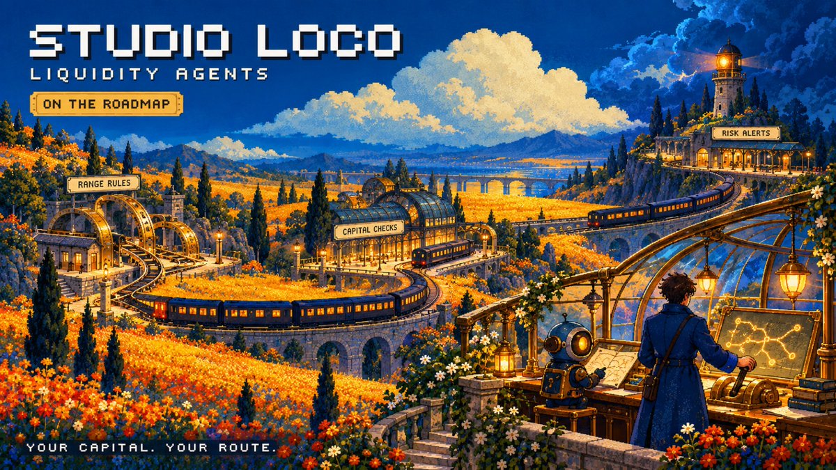 StudioLocoDBC's tweet photo. Next on Studio Loco’s roadmap: liquidity agents that work around your strategy. 🚂

Building on Dispatch, we’re planning to bring agent-assisted management to Meteora DLMM positions:

• Range rules: monitor price movement and propose rebalancing when your chosen thresholds are reached.

• Capital checks: identify liquidity outside the active range and compare redeployment options, accounting for costs and risk.

• Risk alerts: flag changing conditions and propose reducing exposure or withdrawing when your limits are hit.

• Plain-language setup: “Review my range after a 5% price move” becomes explicit settings you can inspect and edit.

The workflow: monitor → propose → simulate → wallet approval.

Each proposal should explain why it was triggered, what changes and what it costs. Moving capital more often isn’t the goal; making informed decisions with less manual monitoring is.

Your capital. Your route.