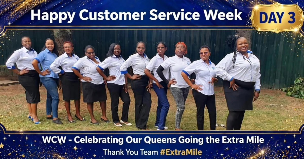 Finnlemmsacco's tweet photo. Our ladies are ready to serve you! ✨ And yes, our GENTS are on standby, ensuring protection iko sawa! 🛡️😄Pass by the Finnlemm SACCO Society LTD offices for some goodies 🎁. You could be our lucky winner this Customer Service Week! 🏆
#customerserviceweek
#goingtheextramile https://t.co/uXubX1JUU7