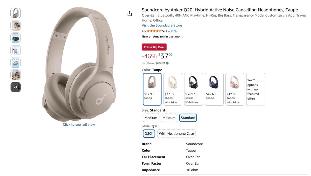 dbayexquisite's tweet photo. PRIME BIG DEAL ‼️

Get 40% off the Soundcore by Anker Q20i Hybrid Active Noise Cancelling Headphones. 

This means you’ll be getting it for $38 ($41 with tax) instead of $70. Link in replies: https://t.co/dOoMSzYB97