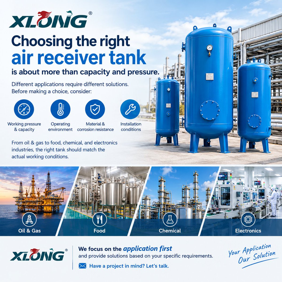yantaixinglong's tweet photo. ⚙️ Choosing the right air receiver tank is about more than capacity and pressure.
Different applications require different solutions. Before making a choice, consider:
🔹 Working pressure &amp; capacity
🔹 Operating environment
🔹 Material &amp; corrosion resistance
🔹 Installation con https://t.co/cndTljL5MP