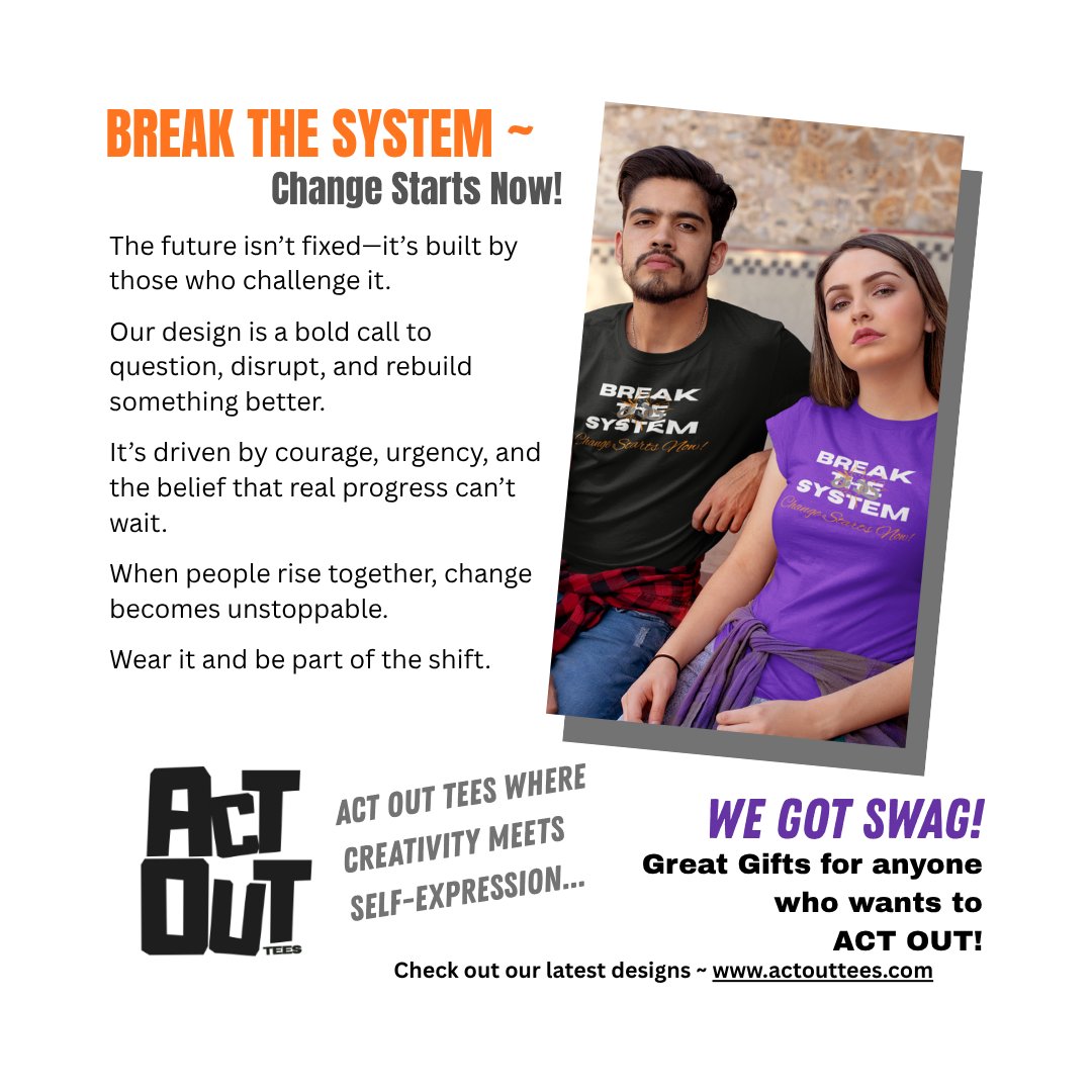 JoeNendza17334's tweet photo. BREAK THE SYSTEM ~ Change Starts Now!
Act Out Tees ~ https://t.co/j4Uwk6FBJ6
#change #system #justice #reform #action #courage #movement #freedom #progress #unity #FELON47 #NoKINGS #NoICE #NoPEDOS #PrintOnDemand #Tees https://t.co/m45UttYhDx