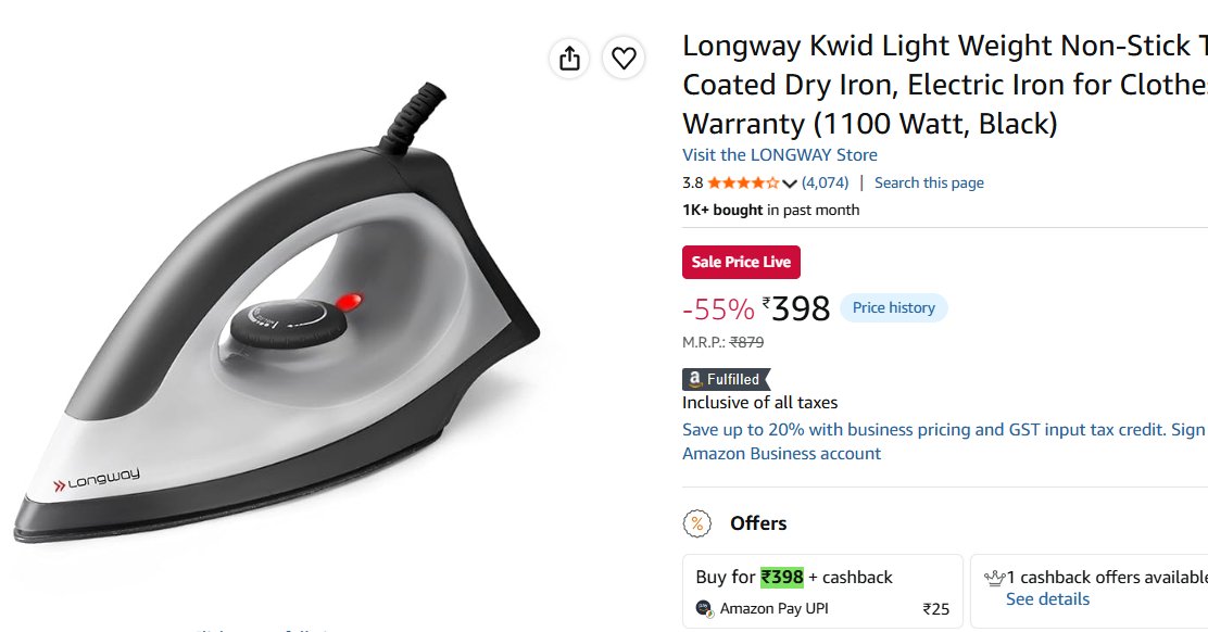 desi_dime's tweet photo. Longway Kwid 1100W Non-Stick Dry Iron @ ₹398 (MRP ₹879) - 55% OFF!
Lightweight | Teflon-coated soleplate | 2-year warranty
Sale Price Live. Buy Now