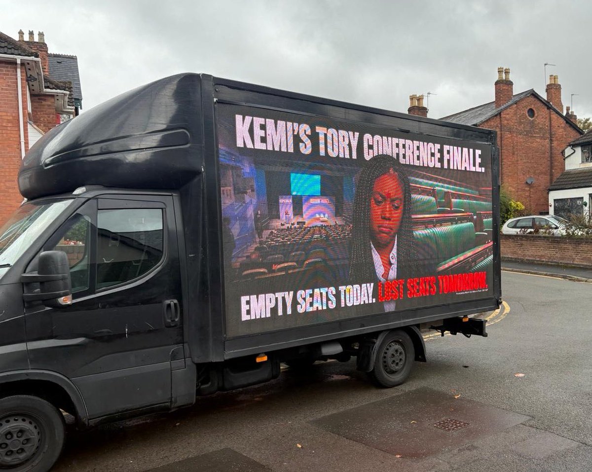 RaheemKassam's tweet photo. Reforms ad van in Birmingham is perfectly timed.
Empty seats today. Lost seats tomorrow. https://t.co/ePFoTrlXIp