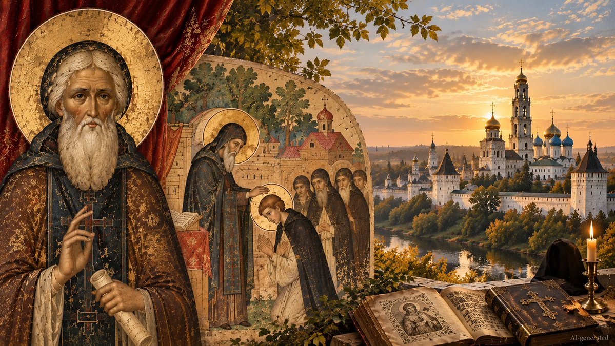 Russia's tweet photo. ☦️ #OTD in 1337, young Bartholomew took monastic vows and received the name Sergius.

He would become St. Sergius of Radonezh, one of Russia’s most revered saints, founder of the #TrinityLavra and a spiritual leader who blessed Russian forces before Battle of #Kulikovo. https://t.co/l1pE72iPgD