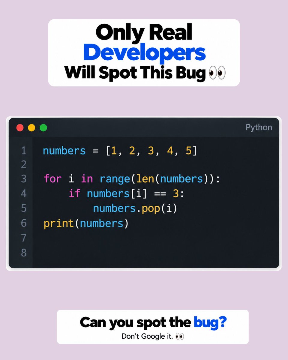 vikas0101964285's tweet photo. Test Your Python Skills
.
.
.
#python #pythonprogramming #PythonCourse #challenges #tipsandtricks #postoftheday https://t.co/chcVHzlLWt