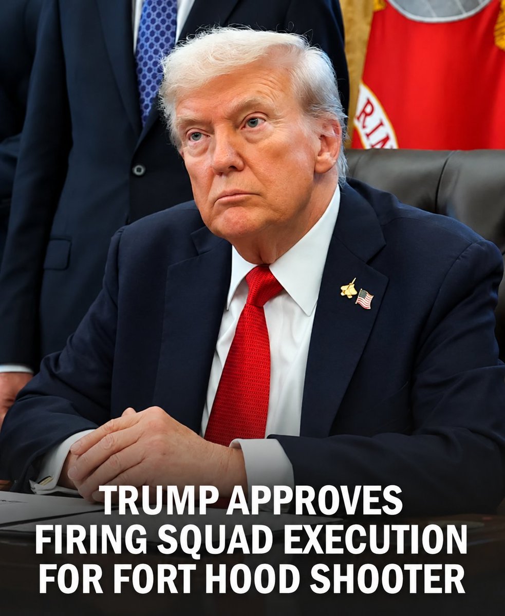 RechargAmerica's tweet photo. 🚨🇺🇸 TRUMP APPROVES FIRING-SQUAD EXECUTION FOR FORT HOOD SHOOTER

Do you support this decision?

1️⃣ Yes — justice must be served
2️⃣ No — oppose the death penalty
3️⃣ 🤔 Unsure

What’s your view? 👇 https://t.co/y0IkjJcB8C