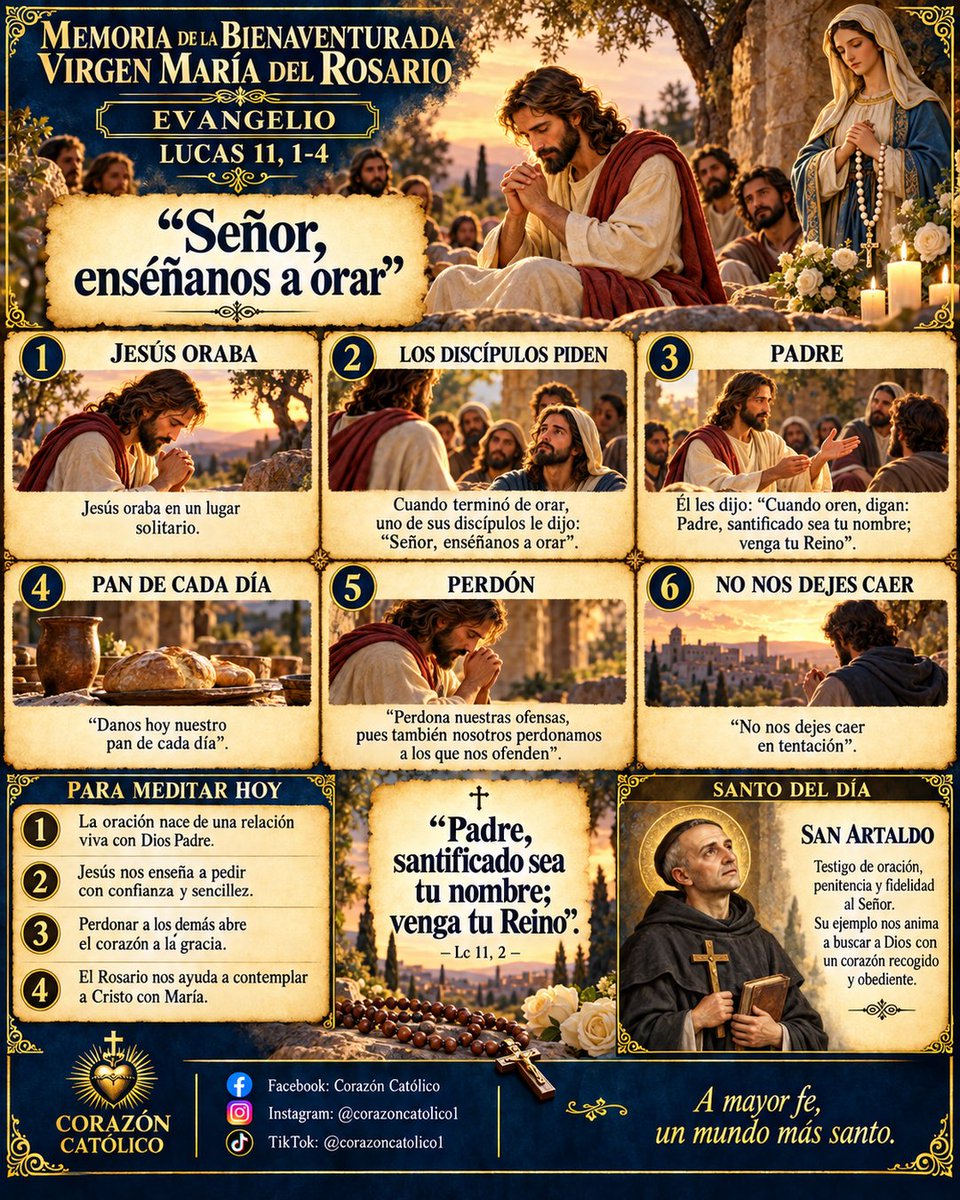 CorazonCatolic0's tweet photo. 🙏 "Señor, enséñanos a orar" (Lc 11,1). Jesús entregó el Padre Nuestro. Hoy, Nuestra Señora del Rosario nos enseña a contemplarlo con María. #FYP #EvangelioDelDia #VirgenDelRosario #FeCatolica https://t.co/0XznToF216