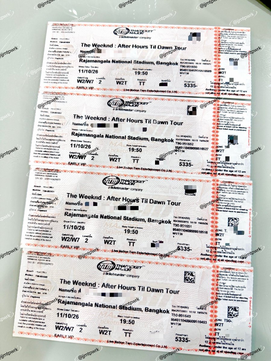 jjmtpwrk's tweet photo. ปล่อยบัตรยังว่างอยู่ 3 ใบค่ะ วันอาทิตย์ที่ 11 ตุลา
จะเหมาหรือจะแยกก็ได้  DM แอคนี้เท่านั้น มีใบมอบอำนาจให้ค่ะ บัตร 5,335 ปล่อยต่อใบละ 3,000 ค่ะ
#AfterHoursTilDawnTourBKK 
#TheWeekndLiveInBangkok
#theweekend https://t.co/Q7Wsi1Xm6L