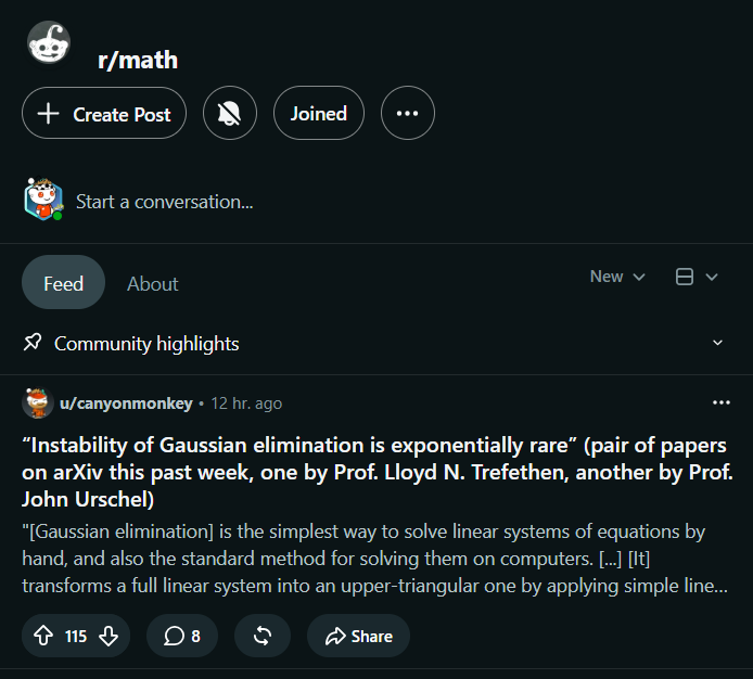haider1's tweet photo. openai drops hundreds of new math results today and the biggest MATH subreddit is completely asleep

i mean it's satisfying to watch these ppl who spent years saying AI would never touch mathematics suddenly go quiet the moment AI starts coming for their throats

must be an absolute meltdown over there