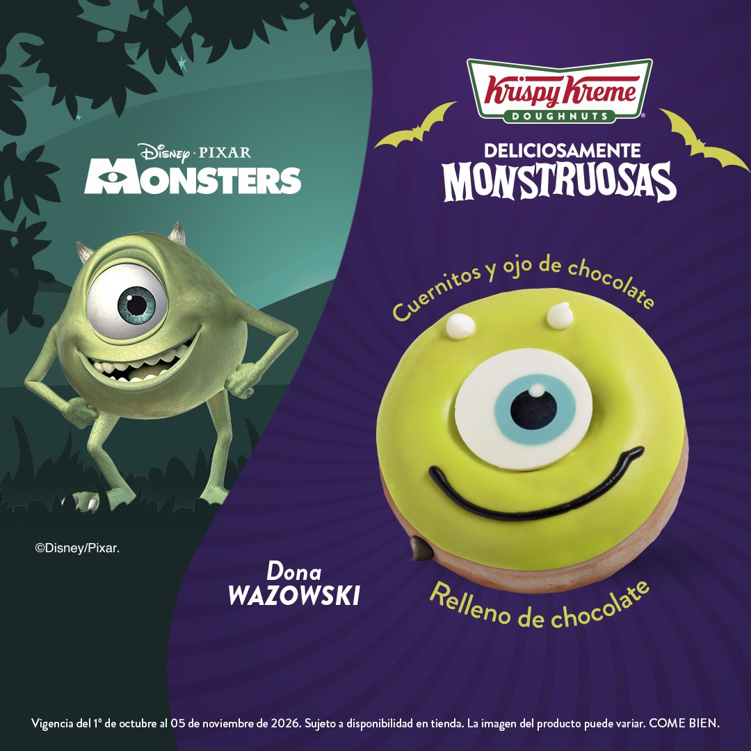 krispykrememx's tweet photo. ¡Aquí se ven directamente el antojo y el antojado! 👁️

🟢 Descubre a la Dona Wazowski: cuernitos y ojo de chocolate y un relleno cremoso de chocolate tan bueno que puede provocar gritos de alegría 🍫😱

Disponibles ya sólo en Krispy Kreme📲 https://t.co/gzMB6iyqjB https://t.co/SVrv3GUdzs