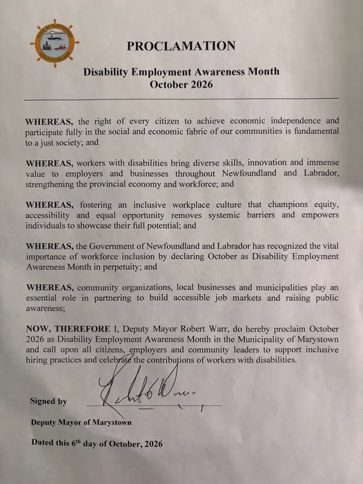 TownofMarystown's tweet photo. Disability Employment Awareness Month https://t.co/5QeUNAE0mU