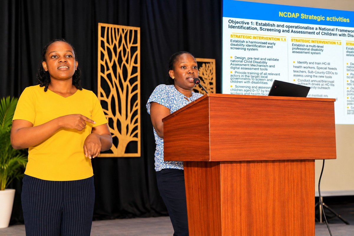 ESPprogramme's tweet photo. @PBYONANEBYE @PBYONANEBYE was speaking to leaders from 25 districts that will pilot the National Child Disability Assistance Programme (NCDAP).@UNICEFUganda is partnering with @Mglsd_UG to implement the initiative.Robin Nandy, the UNICEF Country Representative commended Government on NCDAP. https://t.co/OA70cBuTSf