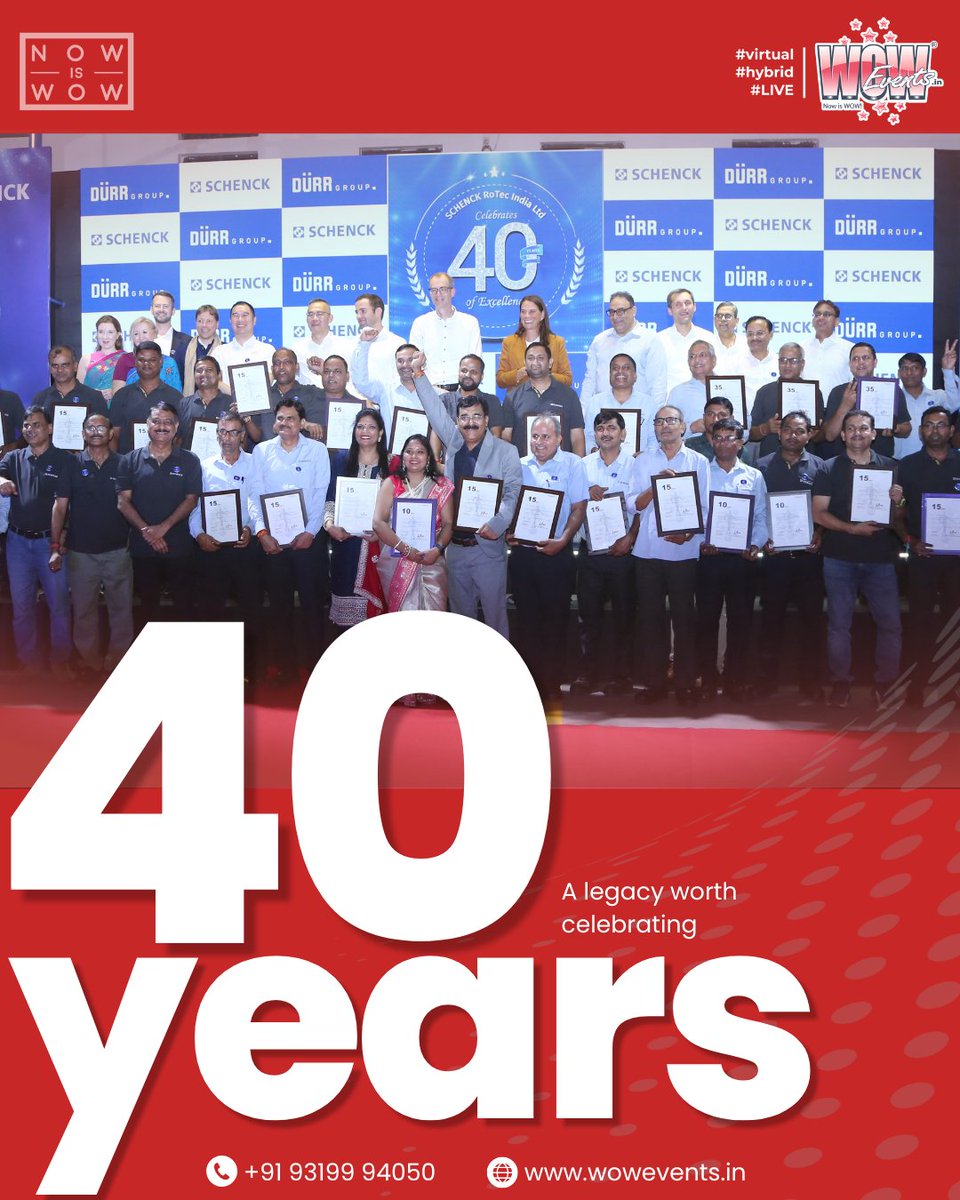 WOWEvents's tweet photo. 40 years of excellence, celebrated through meaningful moments. Schenck’s milestone reminds us: great events create experiences people remember.

Planning a corporate celebration?
Let’s create an experience worth remembering.
📞 +91 93199 94050
🌐 https://t.co/kC9e5FRq6z https://t.co/8pfATOgRSD