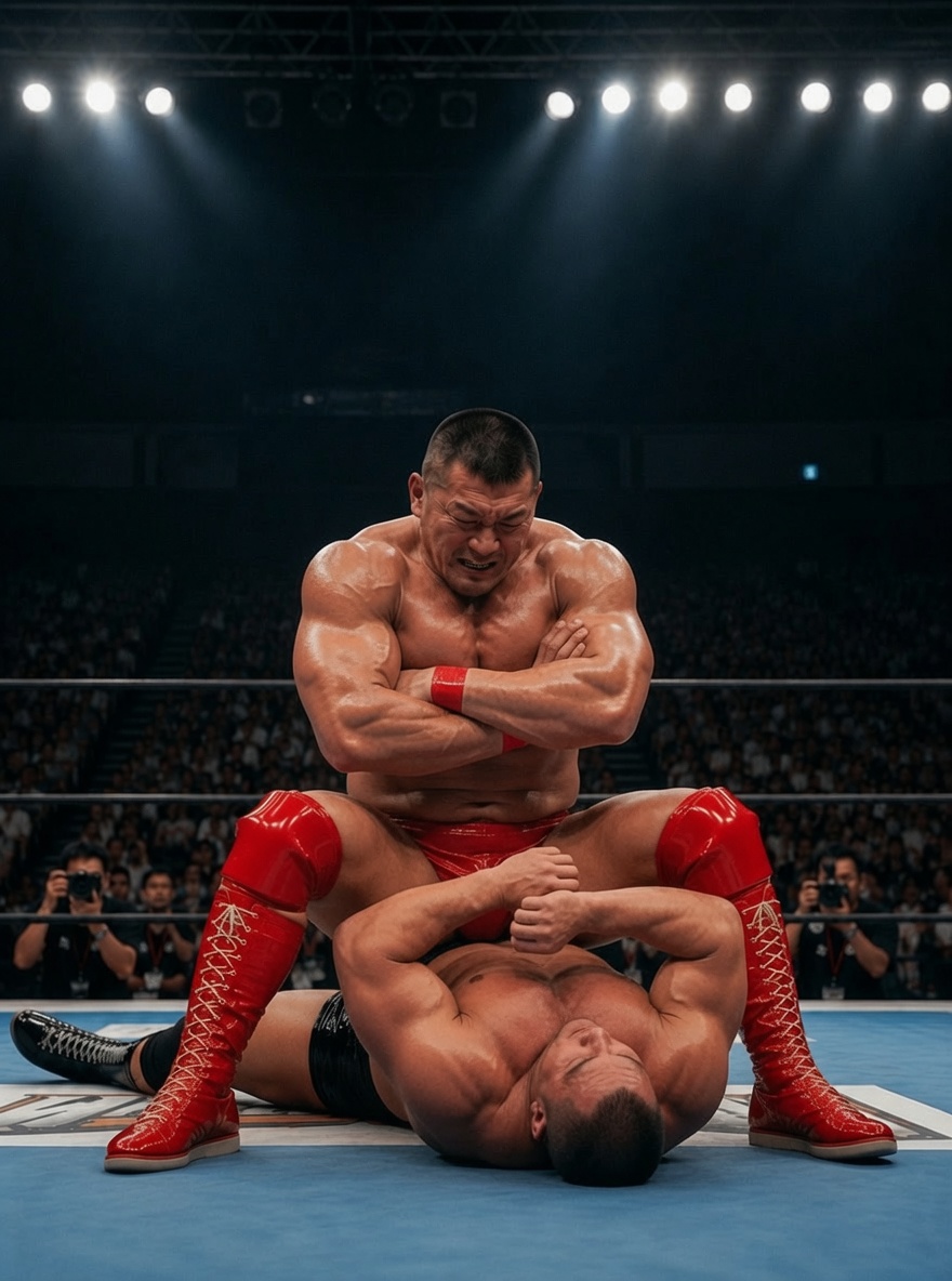 barukimuscle's tweet photo. 妄想プロレス　No2
あり得ないシチュエーションだが良し。
＃AI ＃筋肉 ＃プロレス ＃やられ https://t.co/qfMghL15Ba