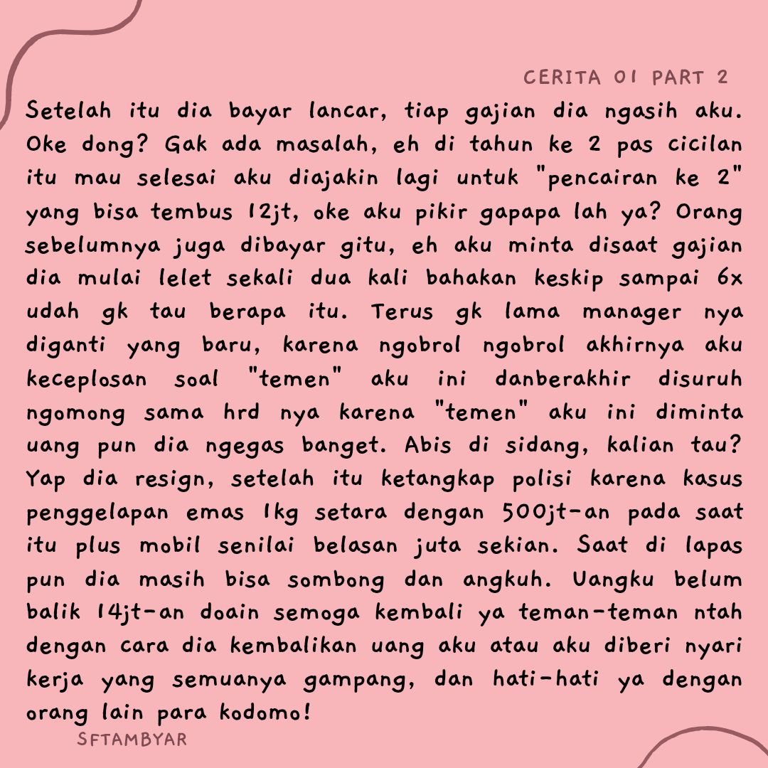 SFT02SUNGHOON's tweet photo. @SFTAMBYAR Cerita pertama. Ketika badai sudah berlalu, kita biasanya akan mentertawakan diri kita di masa lalu. Semua itu bukan kebodohan kita, namun itu merupakan fase belajar. Kepercayaan, itu amat mahal harganya. https://t.co/m5lBjbBsZG