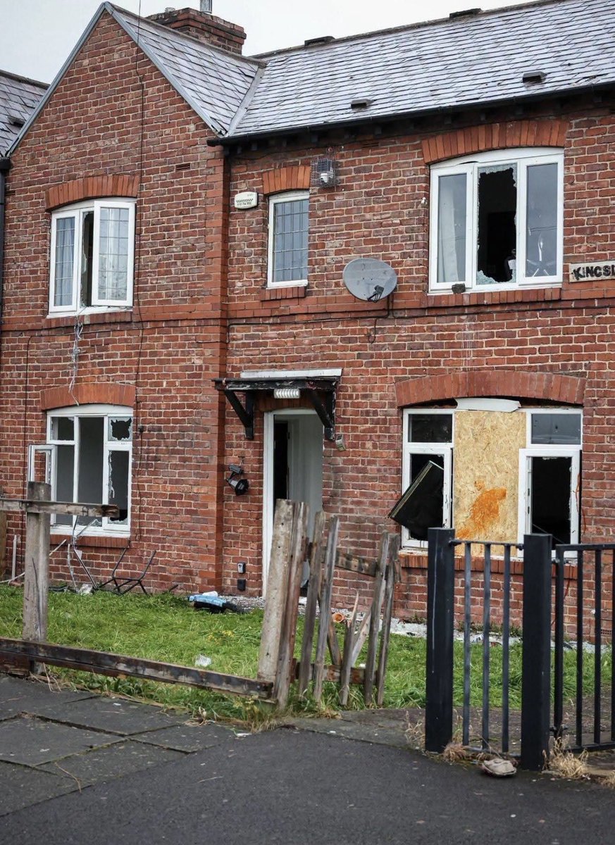 AzzUTD's tweet photo. HMO smashed to bits in Salford, Manchester. 

I personally think this is more effective than protests. 

The landlords who rent these out to the sub human parasites are part of the problem and should be dealt with accordingly once we’ve deported the lot. 

Treacherous cunts. https://t.co/nBWN8Ckndn