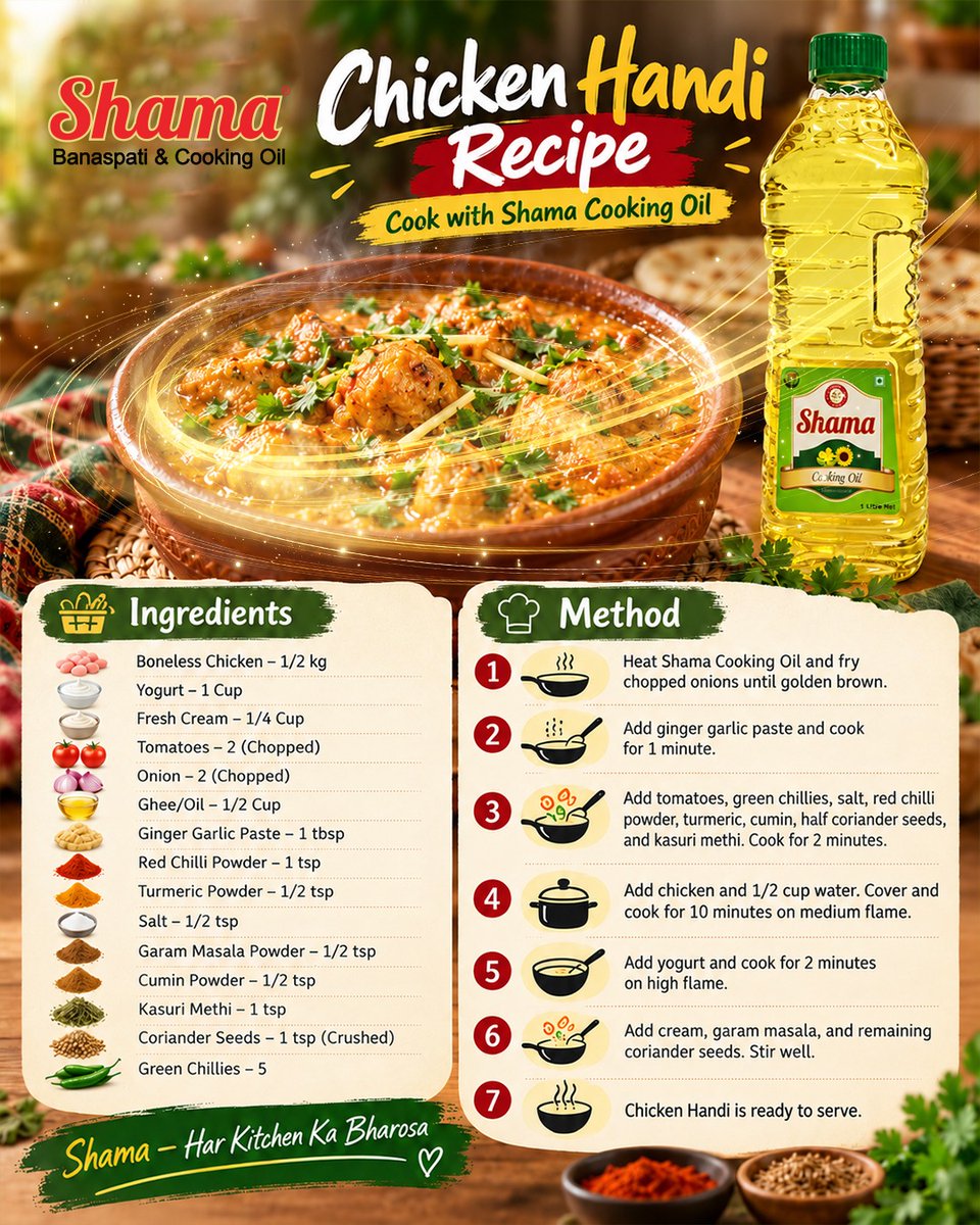 ShamaOil's tweet photo. Chicken Handi Ka Mazedaar Zaiqa. 🍗✨ https://t.co/DEetzqMJkN
